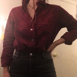 Wine Red Button Up Corduroy Shirt